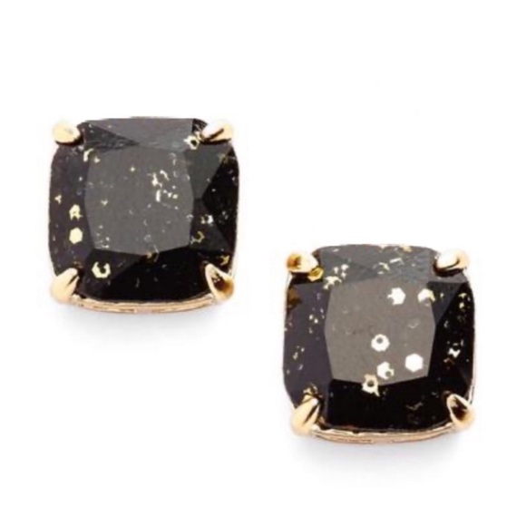 KATE SPADE • Black Gold Glitter Squared Away Earrings - Picture 1 of 3